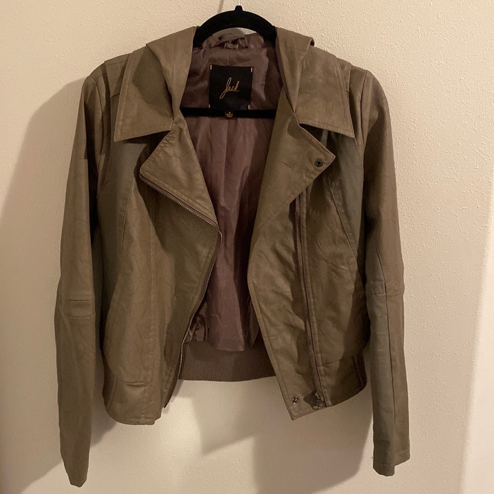 Jack by BB Dakota faux leather khaki jacket with hood